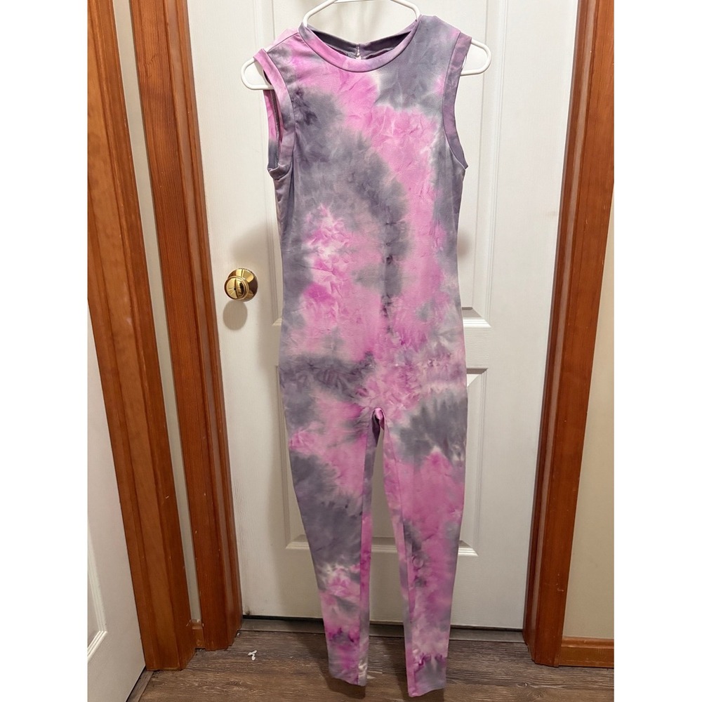Rue21 Pink Grey Tie Dye Sleeveless Mock Neck Keyhole Back Bodysuit Jumpsuit M‎